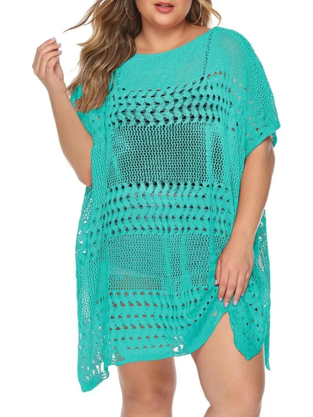 Women's Hollow Sapphire Polyester One Size Crochet Summer Swimsuit Coverup Dress